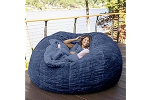DSTXIZZ Giant Bean Bag Chair Cover(No Filler),Oversized Round Soft Fluffy PV Velvet Washable Lazy Sofa Bean Bag Bed Cover for Adults, Living Room Bedroom Furniture Outside Cover (Blue, 7FT)