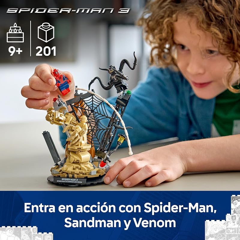 | Marvel Batalla Legendaria: Spider-Man vs. Sandman - Obra y Superhéroes de Juguete - 3 Minifiguras Inc. Venom - Regalo para Niños de 9+ Años y Fans de Las Películas - 76334