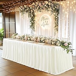 Partisky Light Ivory Pleated Ruffle Table Cloth for