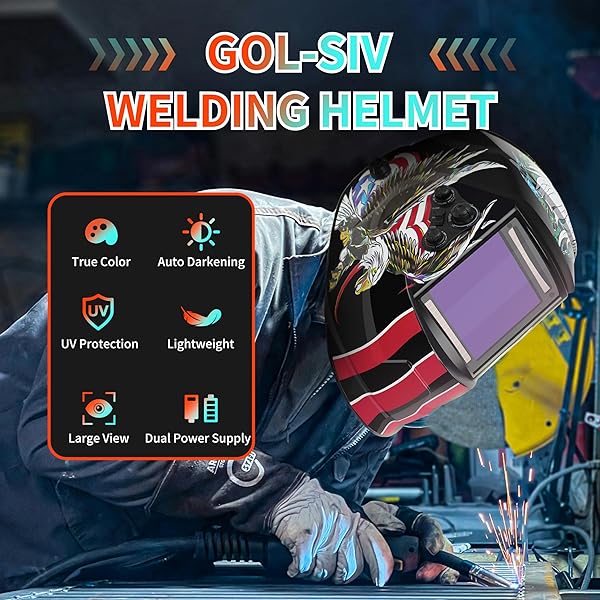 GOL-SIV AUTO DARKENING WELDING HELMET-TRUE COLOR LARGE VIEWING SCREEN 4×4 -SOLAR&BATTERY POWER-WELDING MASK 4 SENSOR-ADJUSTABLE SHADE 9/9-13 WELDER HOOD FOR SMAW, MIG, TIG, GTAW