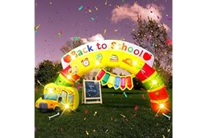 VIHOSE 6.56 ft Width Back to School Inflatables Arch First Day of School Outdoor Decorations Inflatable Rainbow Arch with Bus Pencil Build in LED Lights for Party Supplies Decor
