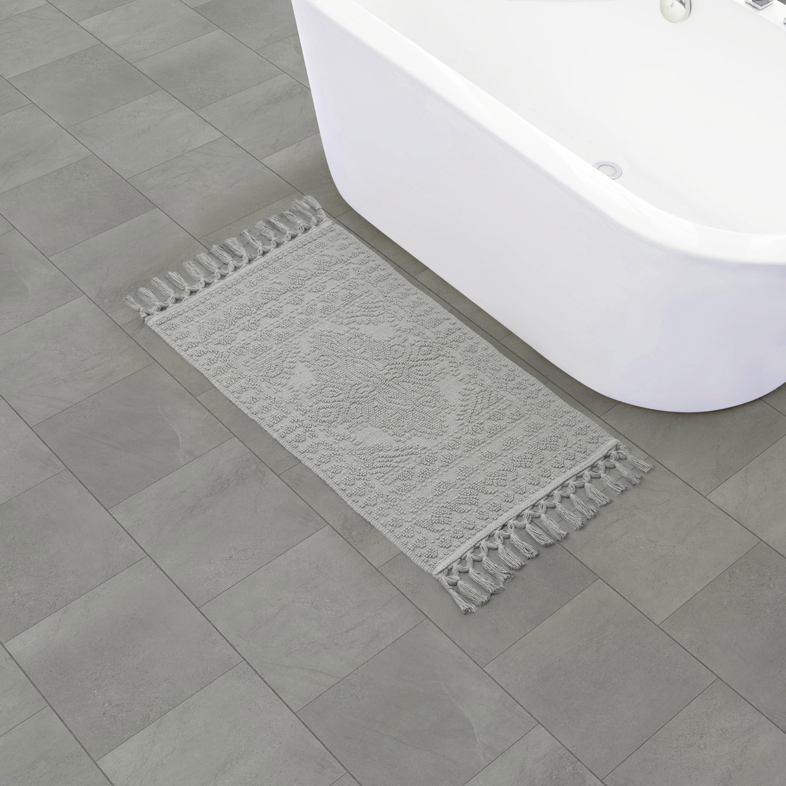 French Connection – Nellore Bath Rugs | Woven and Mats | Durable Non-Slip Rug | Thick Bathroom Rugs for Bathtubs and Sinks | Machine Washable | Measures 20” x 34” | Medium Grey
