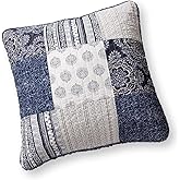 DaDa Bedding Denim Blue Floral Patchwork Pillow Cover Sham - 100% Cotton Boho Chic Paisley Bohemian Navy - Farmhouse Country Style Bright Vibrant - Euro Size 26" x 26" 1-Piece