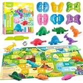 Dinosaur Dough Board Game Set for 2-6 Players, Kids Ages 4-8 | Includes 6 Shape Makers, 5 Dough Colors, Adventure Map and Game Die