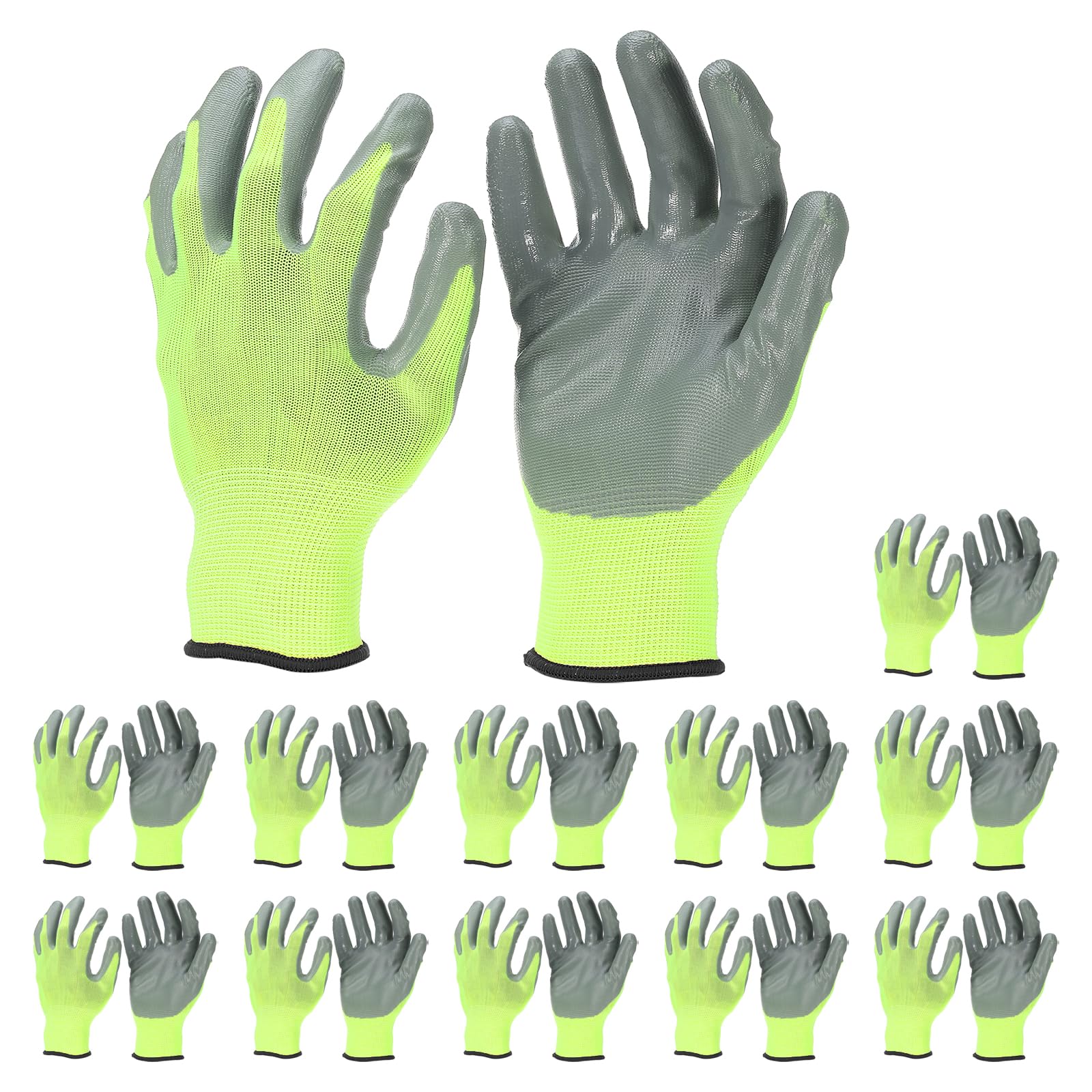 PATIKIL Safety Work Gloves Nitrile Coated, 12 Pair Non-slip Gardening Gloves Seamless Knit Working Gloves with Grip for Women Men Warehouse, Green, XX-Large Size