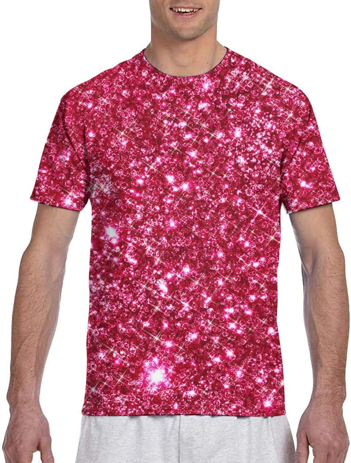 Hot Pink Fuchsia Tiny Sequin Glitter Print Men's T Shirt Men's Funny T