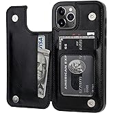 ONETOP Compatible with iPhone 12 Compatible with iPhone 12 Pro Wallet Case with Card Holder, PU Leather Kickstand Card Slots Case, Double Magnetic Clasp Durable Shockproof Cover 6.1 Inch(Black)