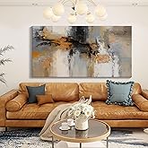 AJAZIKO Large Abstract Canvas Wall Art - Wall Art for Living Room and Bedroom, Modern Wall Decor in Orange and Gray Hues, Perfect Office Decorations for Work
