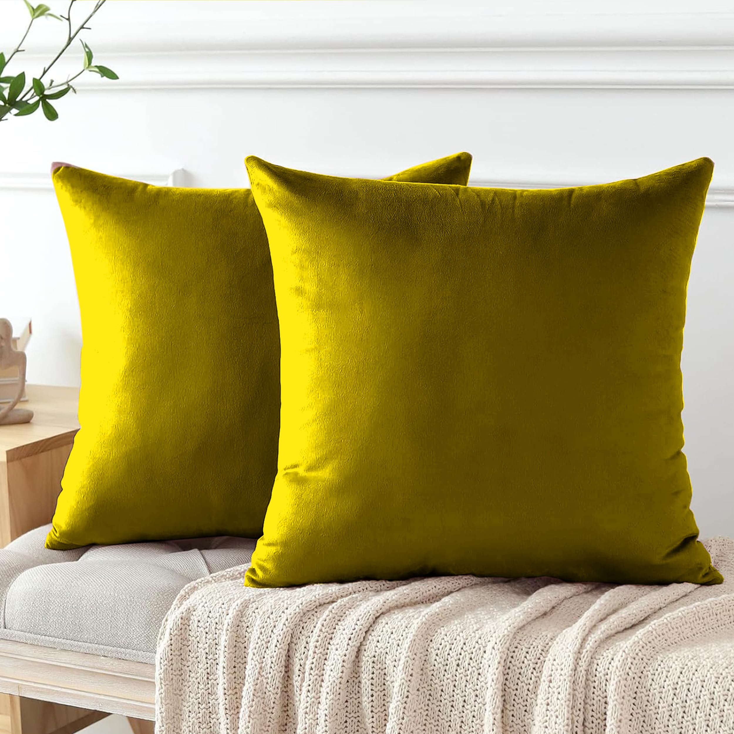 My home store Velvet Cushion Covers 45 x 45 cm- Premium Decorative Throw Pillowcases - Pack of 2 Gold Cushion Covers for Sofa Living room with Invisible Zipper, 18 x 18 Inches — image 1