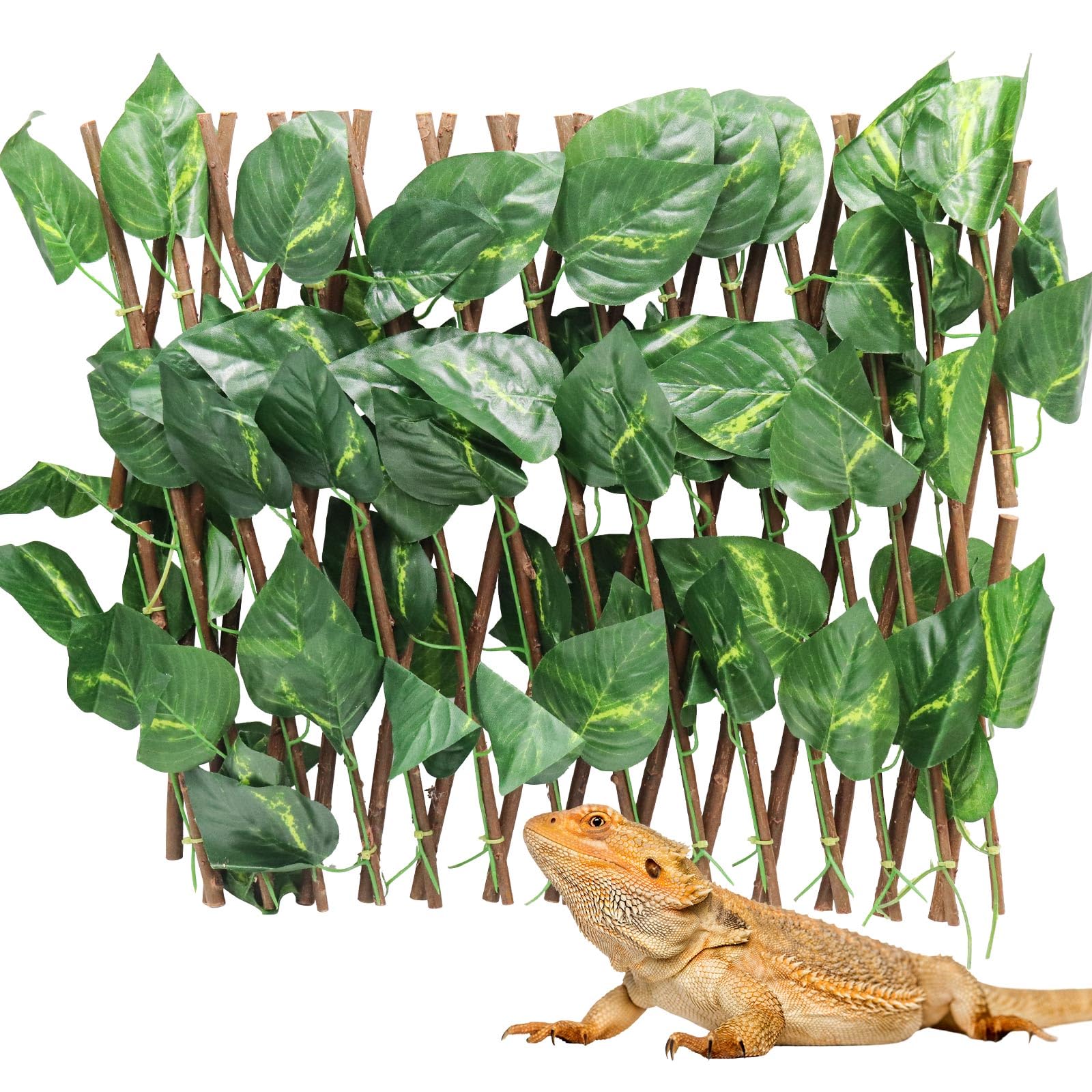 Hermit Crab Climbing Toys, Expandable Retractable Faux Artificial Ivy Trellis Hedge Fence Aquarium Tank Decoration with 2 Suction Cups, Cage Habitat Accessories for Hermit Crab Reptile