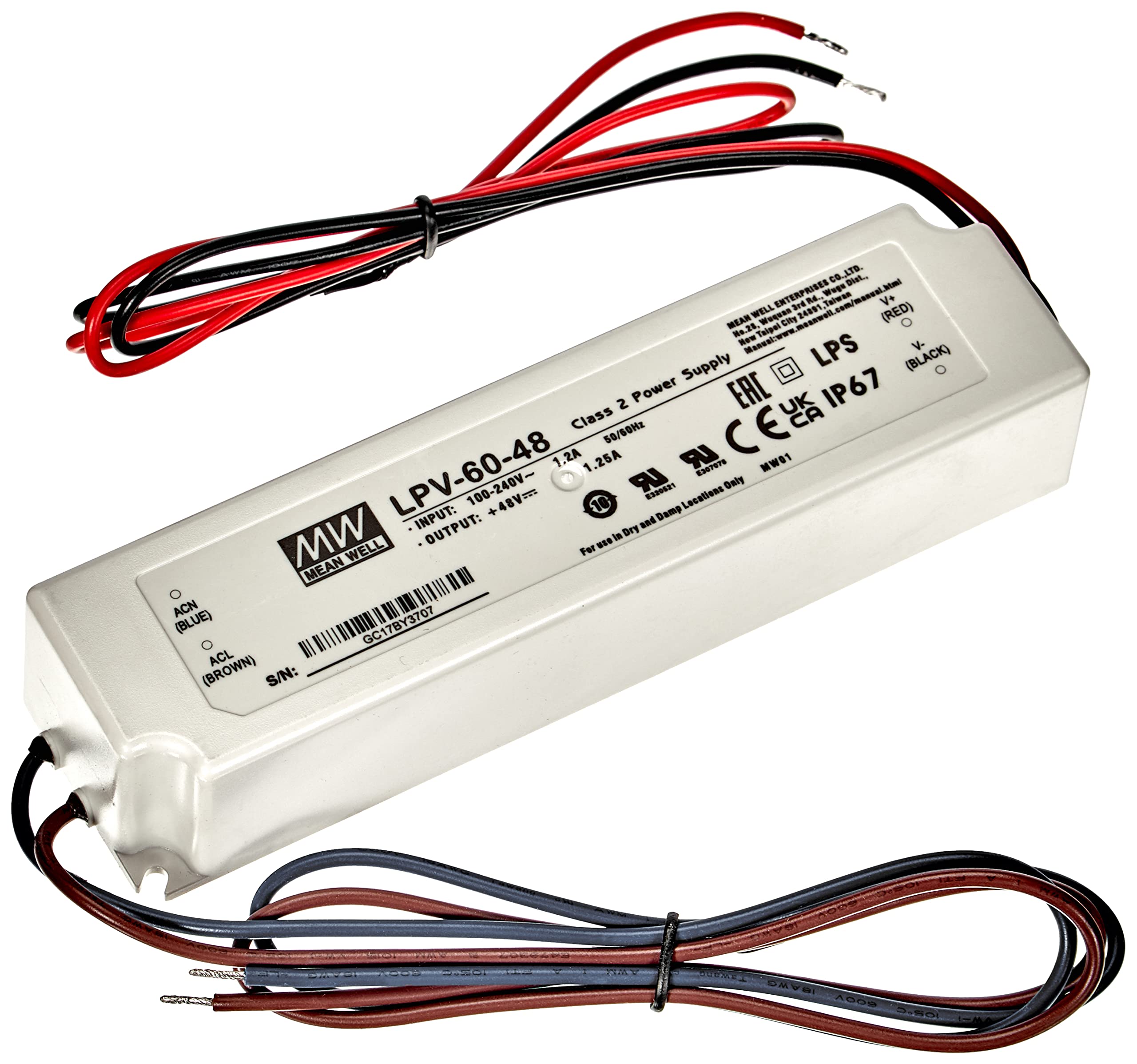 MeanWell, LPV-60-48 LED Power Supply, 60 W, 48 V, 1.25 A, Switching Power Supply