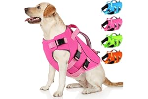 Dogcheer Dog Life Jacket with Double Rescue Handle, Reflective Dog Harness Life Vest for Swimming Boating, Adjustable Puppy Swim Jacket Pet DFD Floating Vest for Small Medium Large Dogs - Pink L