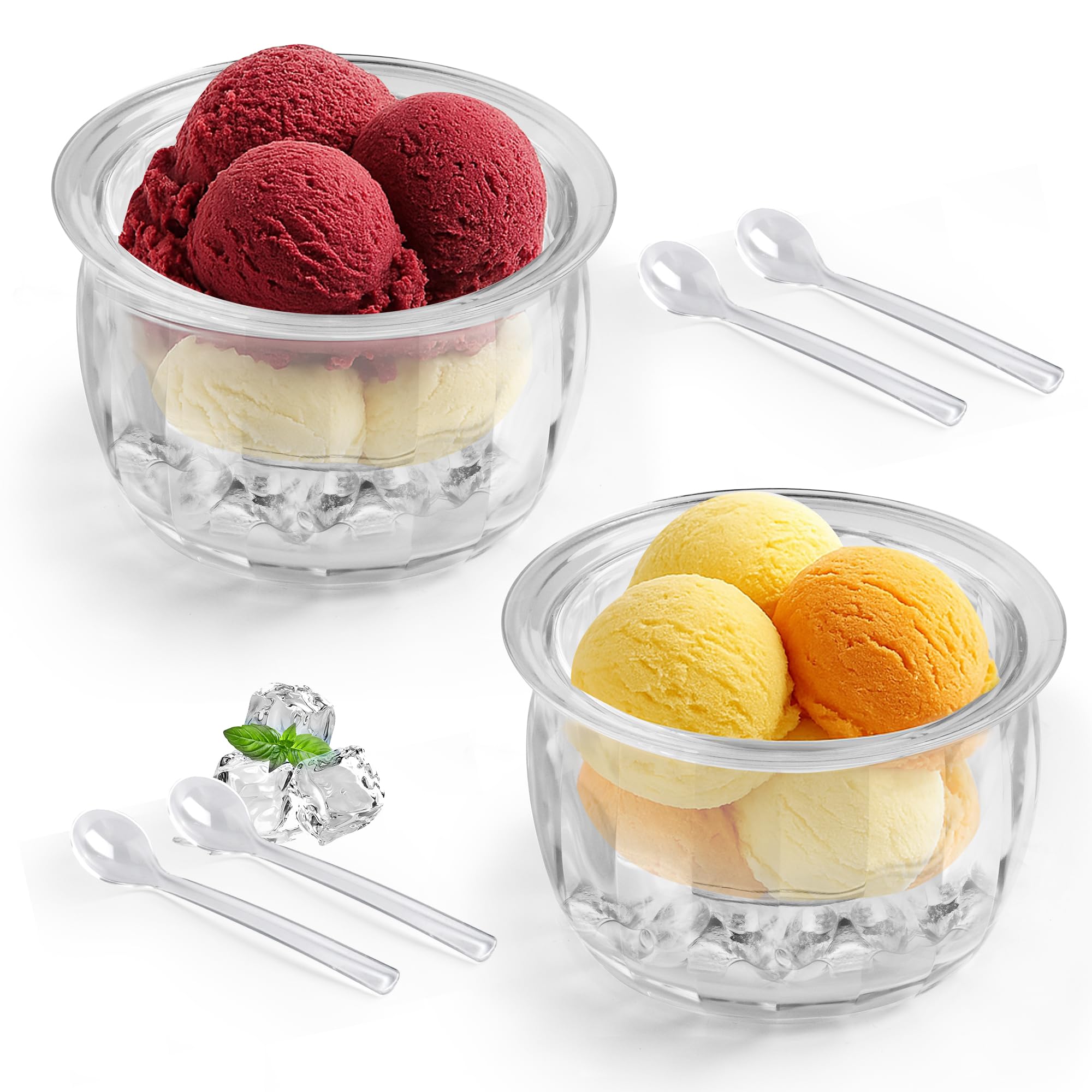 Photo 1 of BETSO 2 Packs Ice Chilled Serving Bowl,Dips on Ice Acrylic Dip Bowl,Dip Chiller Bowl with 4 Spoons Party Platters for Food,Fruit,Salsa, Clear (2 PCS)