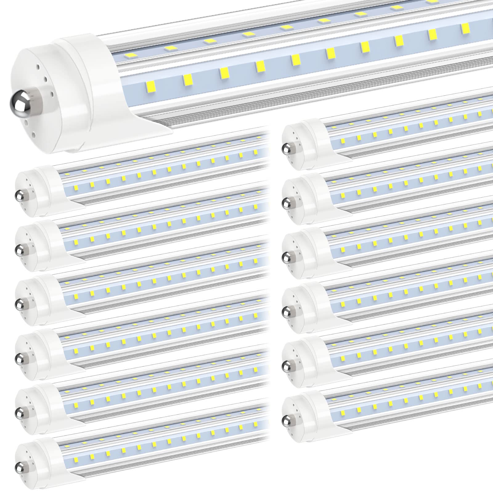 Photo 1 of **PART ONLY**
JESLED T8/T10/T12 8FT LED Tube Light, Single Pin FA8 Base, 50W 6000LM 5000K Daylight White, 270 Degree V Shaped LED Fluorescent Bulb (130W Equiv.), ETL Listed, Clear Cover, Dual-Ended Power (12-Pack)