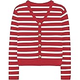 IEEILULU Women's Striped Cardigan Sweaters - Long Sleeve Button Down V Neck Knit Cardigans Classic Casual Tops for Women