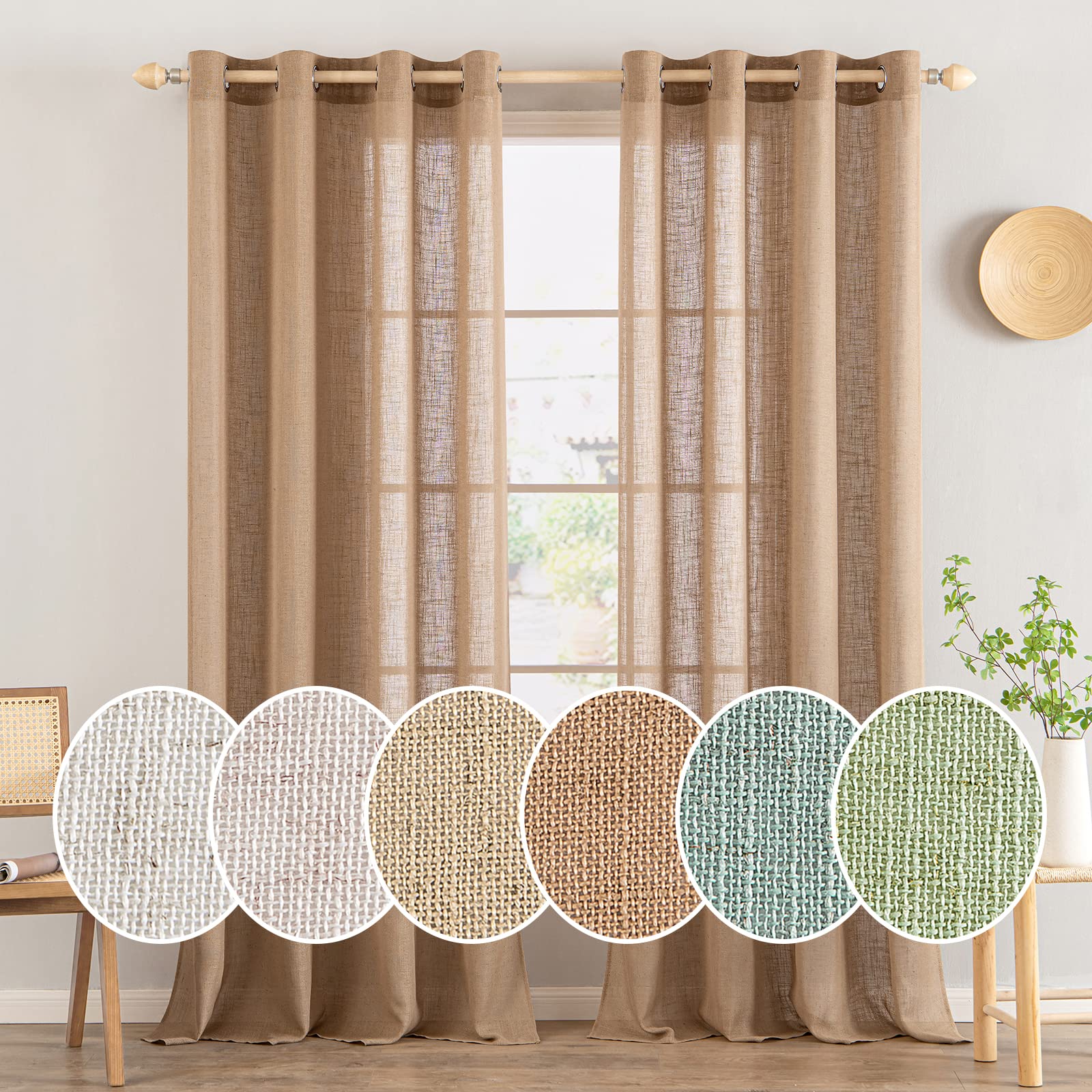 MIULEE Brown Voile Curtains for Living Room Net Curtain Pair Window Treatment Sheer Curtain & Drapes Eyelet Top Panels for Bedroom Room, 2 Panels, 55 * 57inch — image 1