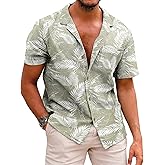 COOFANDY Mens Hawaiian Shirt Short Sleeve Buttoon Down Shirts Casual Tropical Floral Summer Linen Shirts