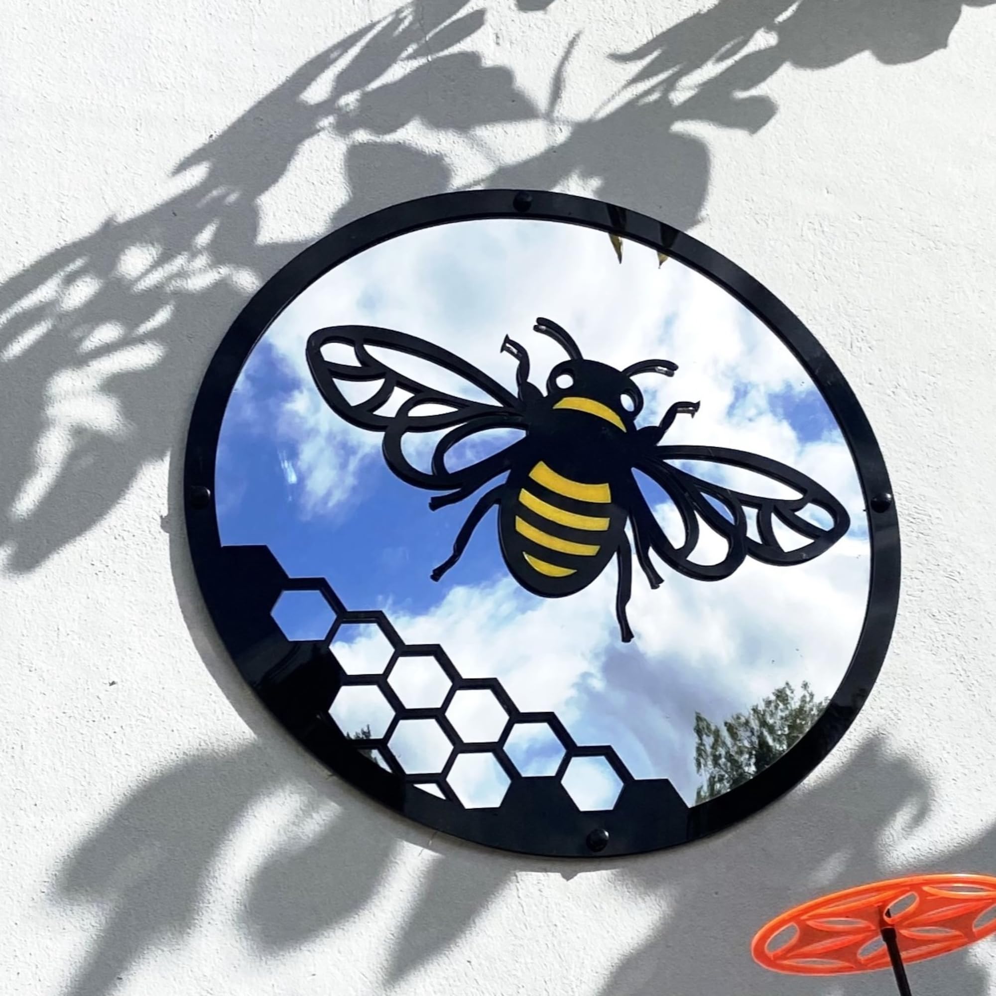 Sun Catcher Garden Decor Yellow Bee Garden Mirror Range of Sizes Round Outside Rust Resistant Acrylic Fixings Included Gift (42cm / 16.5 inch)