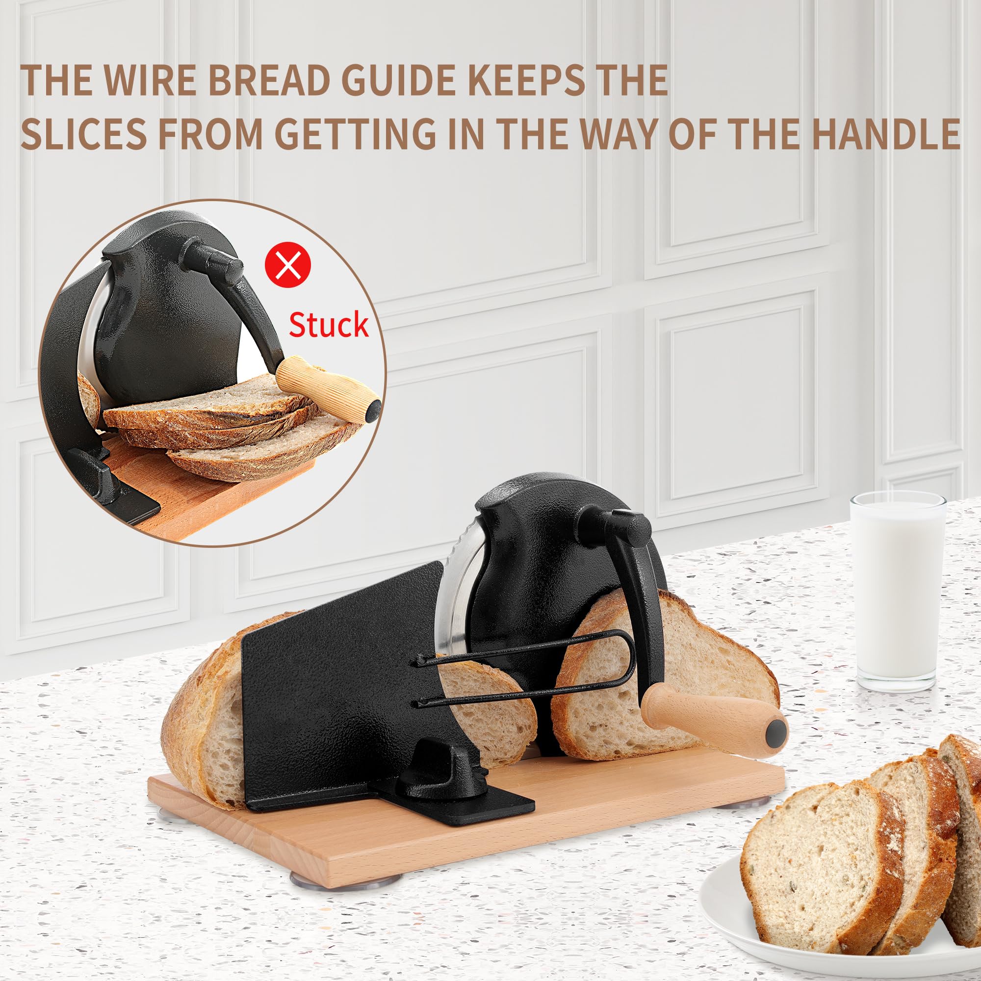 CAWIU Manual Bread Slicer with Hand Crank- Adjustable Thickness Bread Cutter for Even Slices, Perfect for Homemade Sourdough, Sandwich, and More, Black