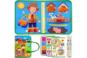 QCFDLCX Busy Board,Montessori Toys,Sensory Busy Quiet Books,for Toddler 3 4 5,for Airplane Plane Travel Road Trip，Preschool Learning Life Skill, Alphabet, Number, Shape,Color,Weather,Time,Clocks