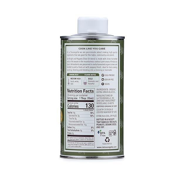 LA TOURANGELLE, ORGANIC EXTRA VIRGIN OLIVE OIL, COLD-PRESSED EVOO FROM SPAIN, 16.9 FL OZ – SPANISH OLIVE OIL WITH POLYPHENOLS FOR COOKING, DRIZZLING, MARINADES, AND DIPPING, RICH FLAVOR
