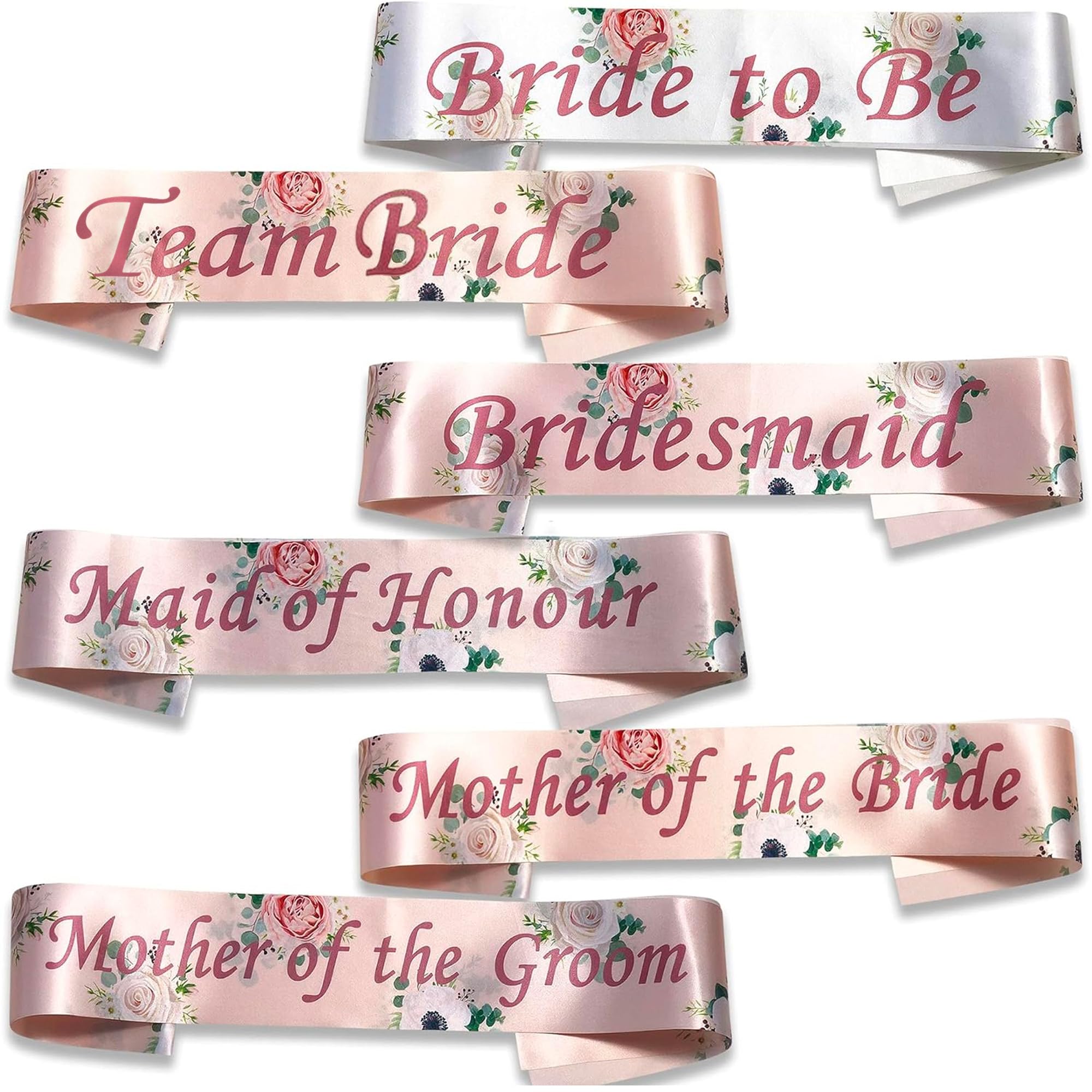 Maid of Honour Hen Party Sash (Pack of 1) - Rose Gold Satin Floral Sash with Pink Text for Women and Girls Bachelorette Parties - Bridal Party Favours - Wedding Accessories