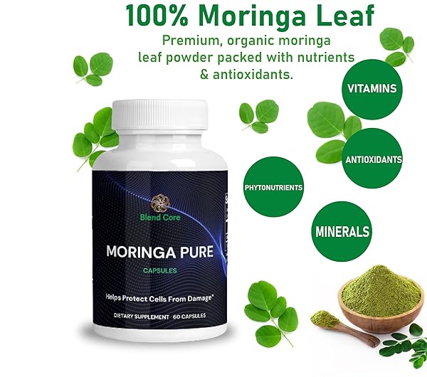 BLEND CORE MORINGA ANTIOXIDANT CAPSULES – NATURAL MORINGA OLEIFERA – 800 MG ENERGY, METABOLISM, & IMMUNE SUPPORT.