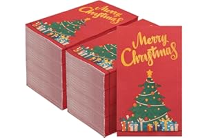 Hioasis 100 Pcs Christmas Red Paper Napkins - Christmas Guest Napkins - 3-ply Disposable Christmas Napkins - Christmas Tree Paper Napkins Hand Towels for Christmas & Party