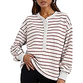 ZOCPEONY Womens Striped Sweatshirt Oversized Half Button Down Tops Crewneck Pullover Casual Long Sleeve Shirts