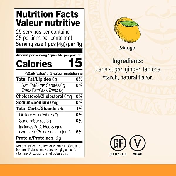 CHIMES MANGO GINGER CHEWS, 1LB BAG