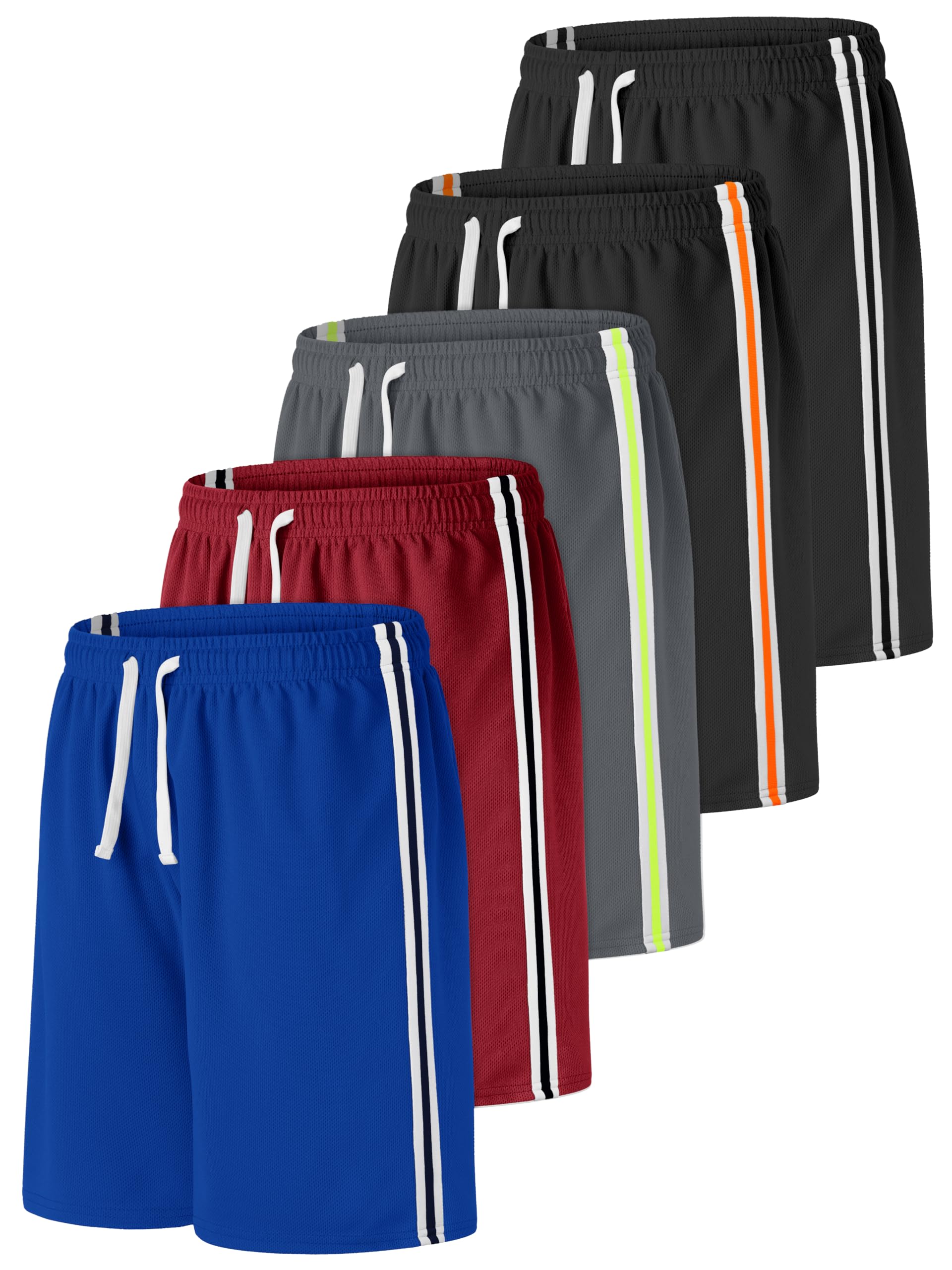 Resinta 5 Pack Boys Shorts Boys Basketball Athletic Shorts Kids Active Gym Soccer Sports Shorts Mesh Quick Dry Elastic Waist Image