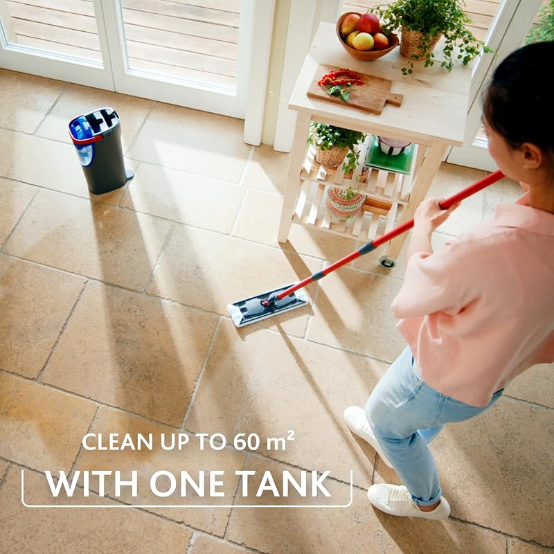 H2PrO Flat Mop sistema lavapavimenti a piastra piatta, con secchio lavapavimenti a doppia serbatoio, separa acqua pulita e sporca, 1,2 L per 60 m², compatto e salvaspazio, uso con una mano