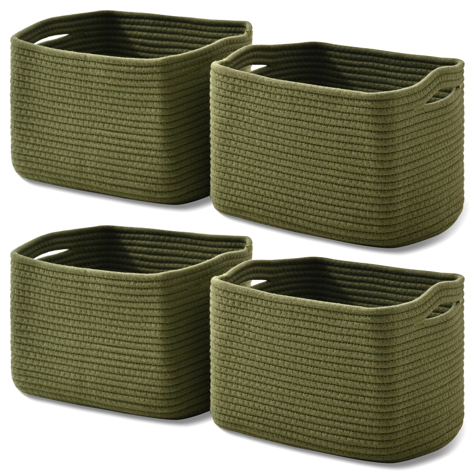 ICERZCZ Storage Basket for Shelves, Small Baskets for Organizing, Woven Cotton Rope Baskets for Storage, Book Basket, Decorative Shelf Basket, 12.5"Lx9.1''Wx7.9''H (4 Packs) Green
