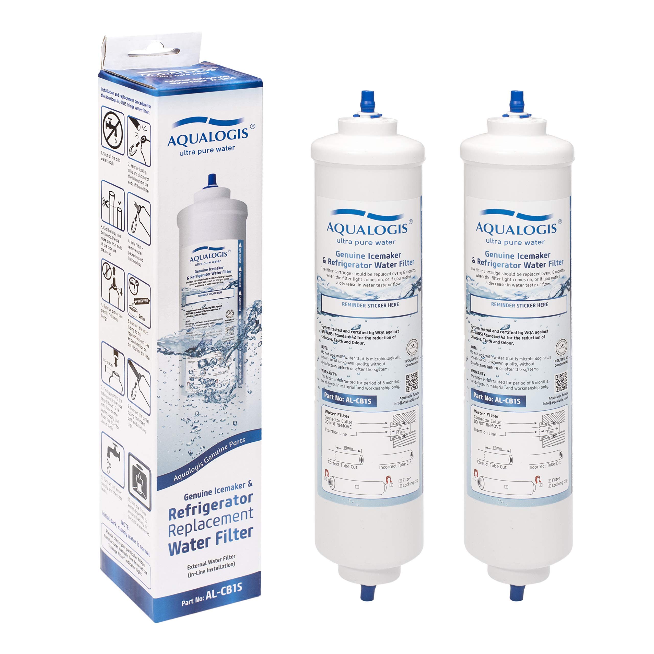 Aqualogis External Fridge Filter Compatible with All American Style refrigerators with External Only (2 Pack)