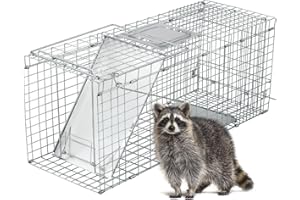 Outvita 32" Live Animal Cage Trap, Iron Door Steel Wire Mesh, Catch Release Humane Rodent Outdoor Heavy Duty Cage for Squirrel, Stray Cat, Chipmunk, Rat, Raccoon, Groundhog, Skunk, Rabbits, Sliver