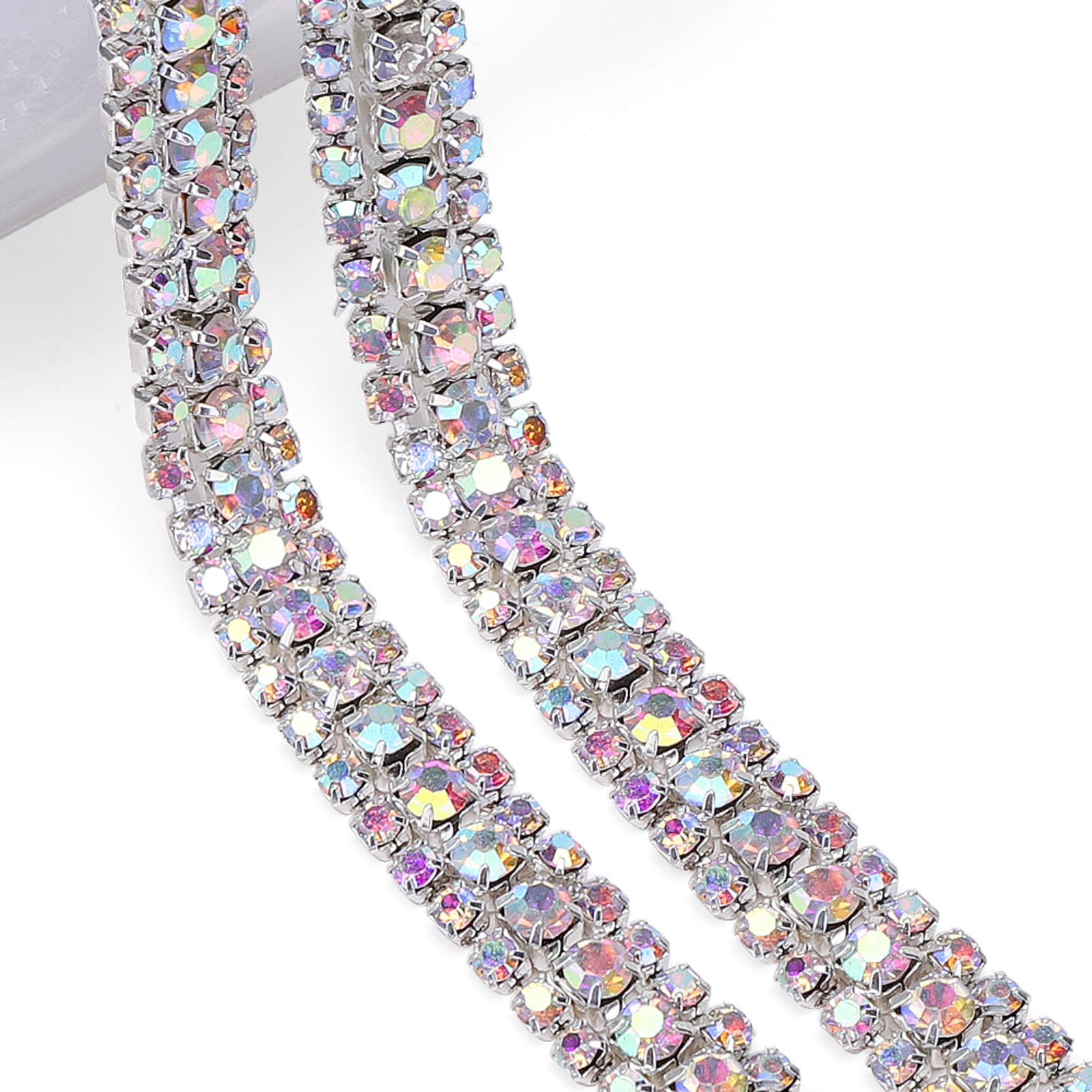 2 Yards 3 Rows Rhinestone Chain, Crystal Rhinestone Close Trim Chain for Crafts Wedding Clothes Decorations. (AB)