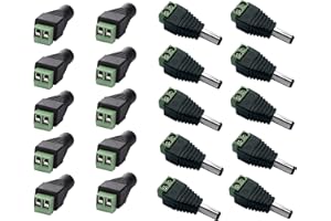 Posdou 10 Male and 10 Female 12v DC Power Jack Adapter Connector for Led Strip CCTV Camera