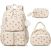 Fimibuke School Backpack for Girls Boys - 3PCS Corduroy Kids Backpack Set with Lunch Box & Pencil Pouch, Lightweight Teen Girls School Bag Laptop Bag Travel Daypack for Elementary Middle High School