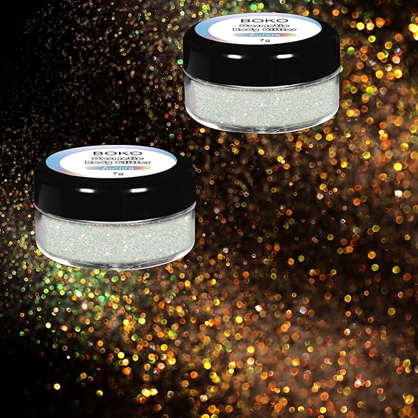 BOKO SPARKLE GLITTER POWDER 14G – COSMETIC IRIDESCENT GOLD GREEN FOR EYESHADOW, LIP, FACE PAINT, NAIL ART – CARNAVAL BODY MAKEUP, CHRISTMAS, CONCERT, PARTY, RAVE ACCESSORIES – AURORA
