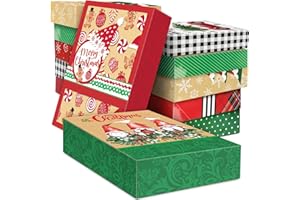 12 Christmas Gift Wrap Boxes with Lids for wrapping Large Clothes and 80 Count Foil Christmas Tag Stickers (for Robes, Sweate