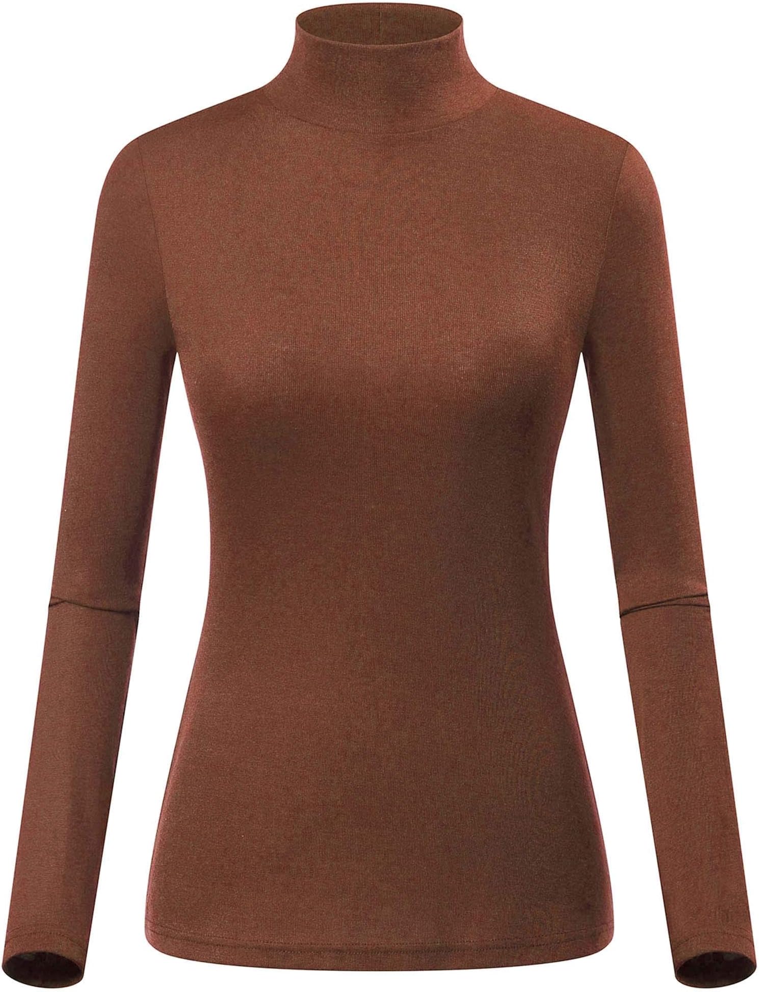 GUBERRY Women's Mock Neck Long Sleeve Knit Basic Slim Fit T-Shirt Top