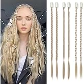 REECHO 6PCS Clip in Braid Hair Extensions for Women 14 Inch Clip in Braids Synthetic Braided Hairpieces for Daily Costume Party, Medium Blonde with Pale Highlights