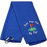 JXGZSO Dad Golf Towel Embroidered Golf Towel Gift Golf Father Gift Embroidered Golf Towel with Clip (-Best pop pop by par Blue)