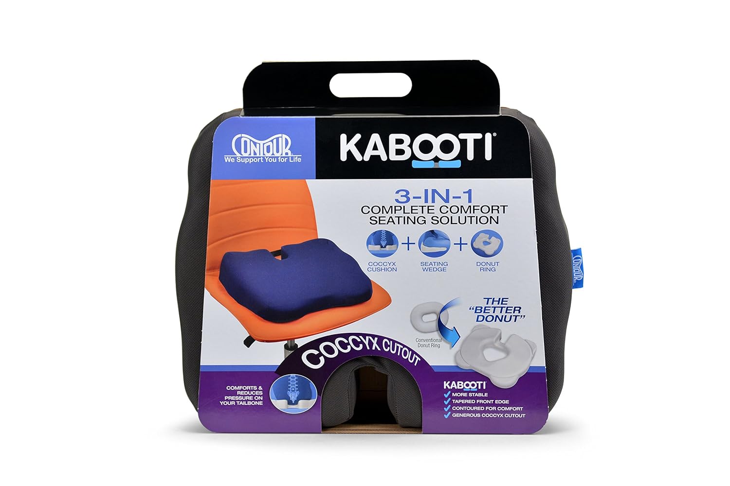 Kabooti Ergonomically Designed Coccyx Foam Seat Cushion 3-in-1 Donut