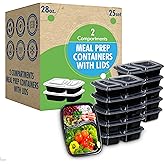 SafeWare Meal Prep Container Reusable 2 Compartment With Lids 28oz (25 Sets)- Food Prep Containers, Food Storage Bento Box | Stackable | Microwave | Dishwasher | Freezer Safe.