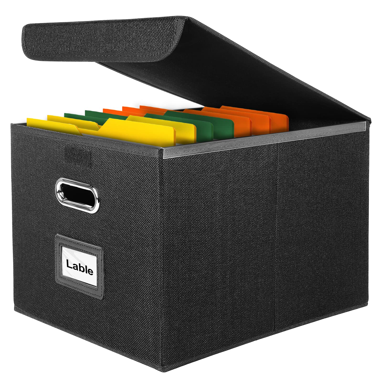 Okydoky Modern, Functional, Minimalist Black Storage Box, Collapsible Linen Hanging File Organizer with Plastic Slide, Fits Letter & Legal Size Files, 1P