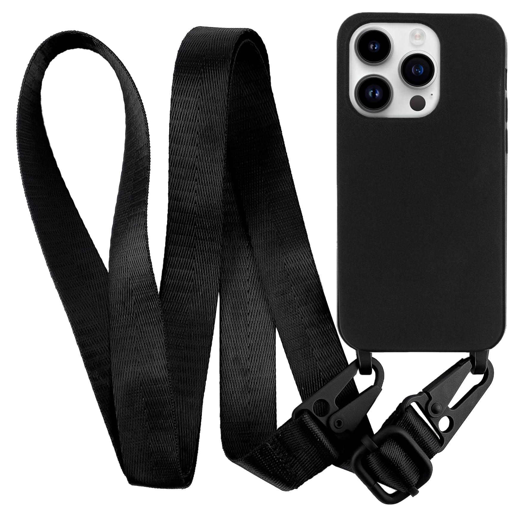 MyGadget Lanyard Case for iPhone 14 Pro Max - Silicone Protection & Crossbody Lanyard - Cover w | Necklace Black