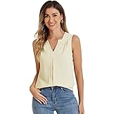 Allegra K Sleeveless Work Top for Women's Elegant Pleated V Neck Blouse Shirt Tank Top