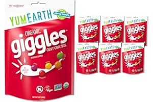 YumEarth Organic Giggles Chewy Candy - Allergy Friendly (Top 9 Free), No Artificial Dyes or Flavors, Non GMO, Gluten Free, Vegan Candy Snacks - 5 Ounce Bag (Pack of 6)