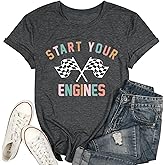 Start Your Engines Shirt for Women Racing Car Tshirts Vintage Checkerd Flag Graphic Tee Tops